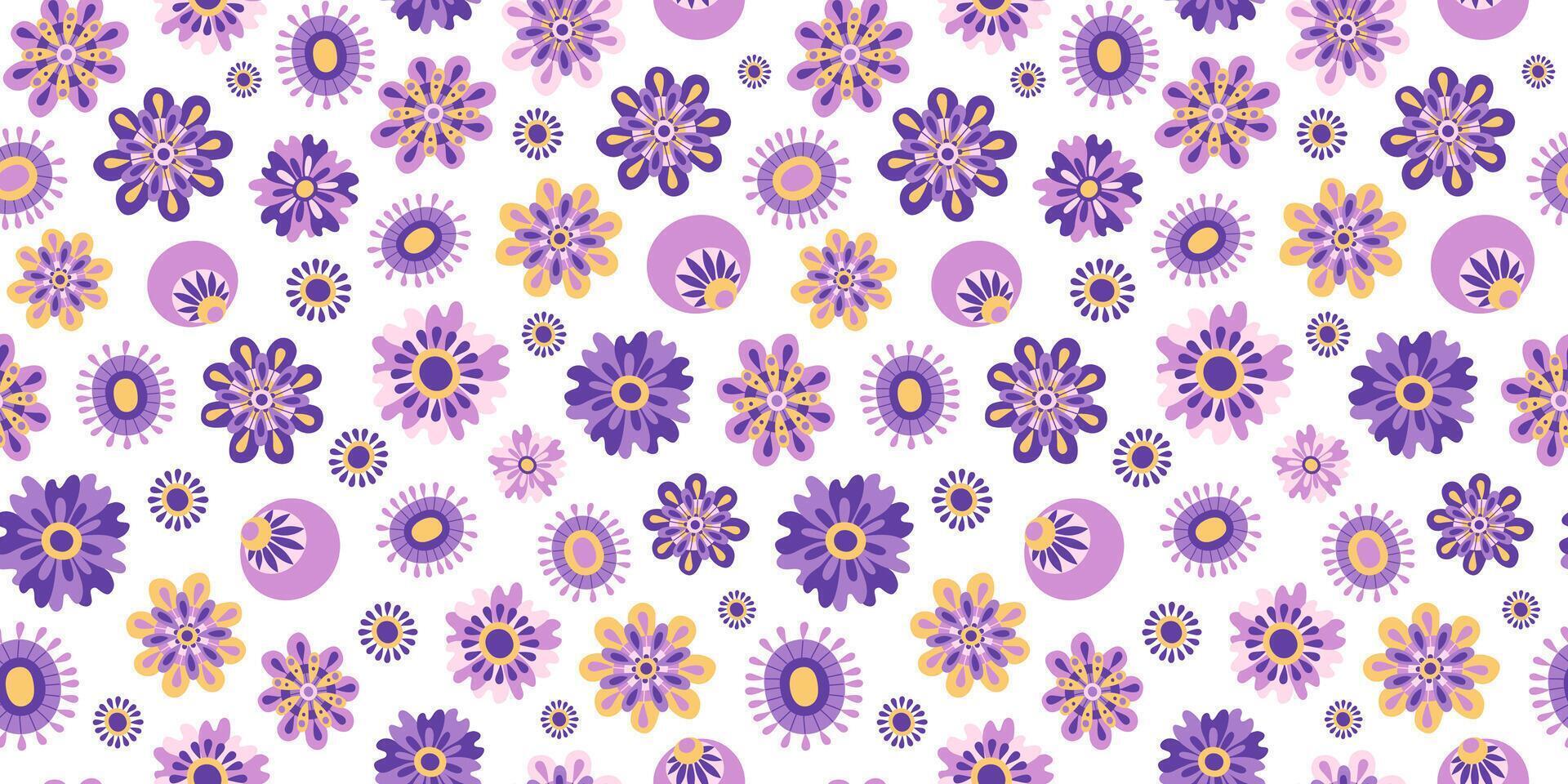 Abstract brightly colored flowers, seamless pattern. Multicolored floral repeating background. Wallpaper, decor. vector