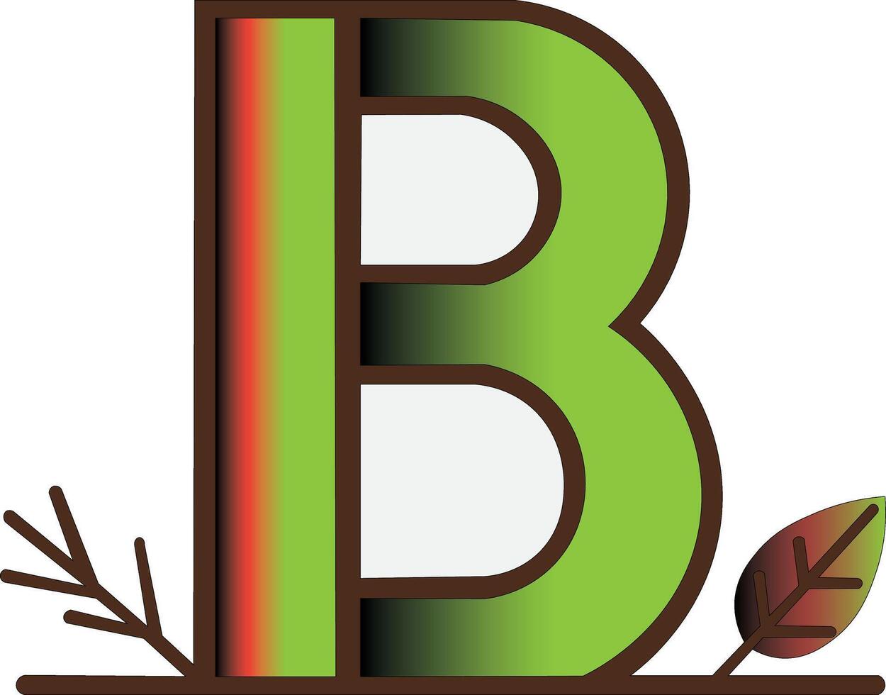 Nature Letter B Decorative Alphabet with Leaves and Branches vector