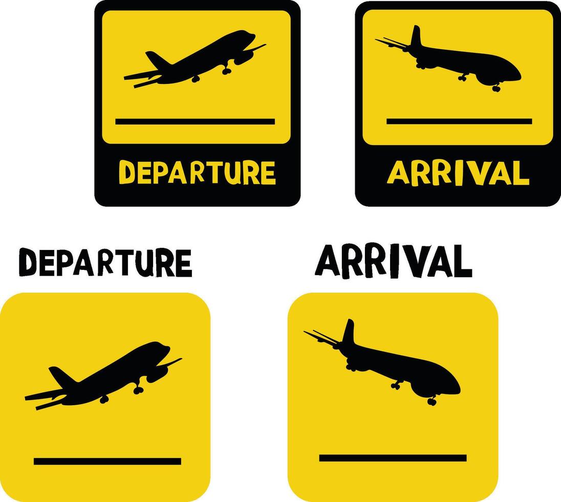 Four different airport signs with the words departure and arrival vector