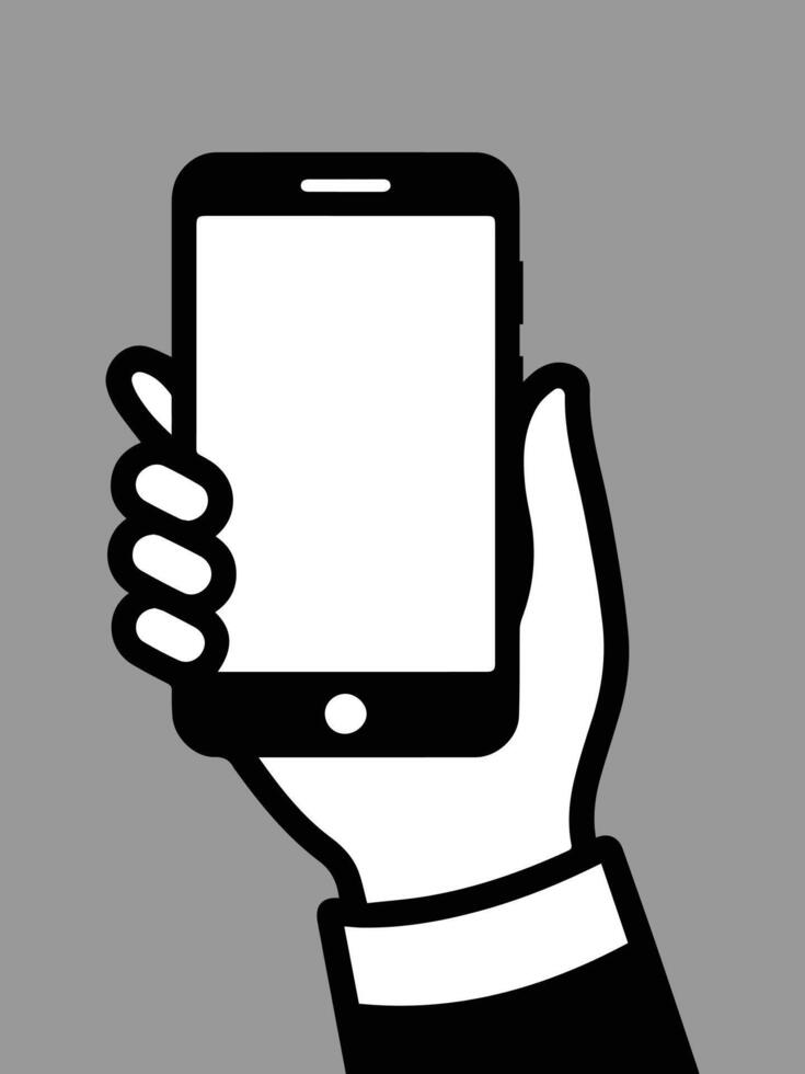 Hand Holding Smartphone Icon on Grey Background Flat Minimal Illustration vector