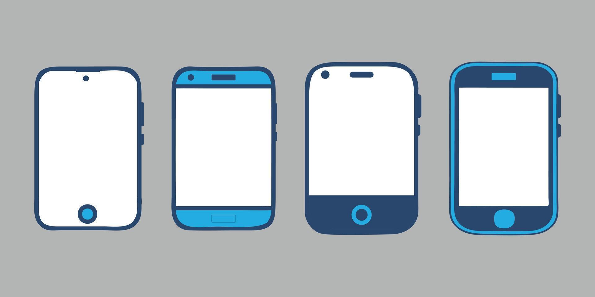 Set of Mobile Phone Icons Flat Smartphone Illustrations on Gray Background vector