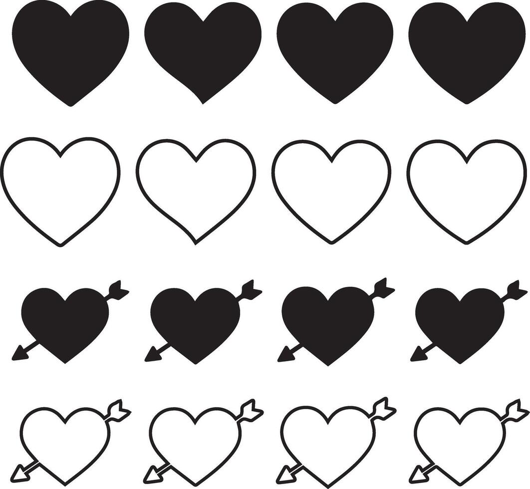 Black and Outline Heart Icons with Arrows Love and Romance Symbol Set vector