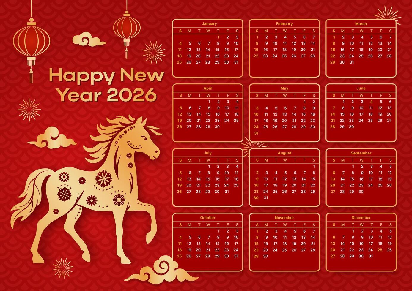 2026 chinese new year of the horse celebration card, festive bright banner vector