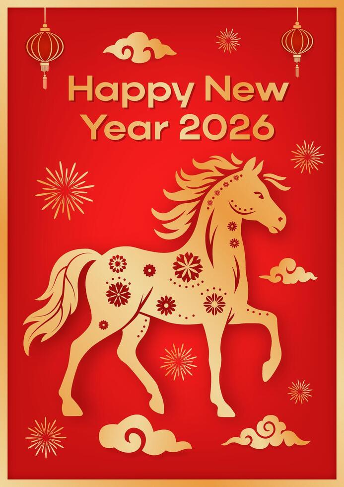 vertical greeting card for chinese new year of the horse 2026 celebration vector