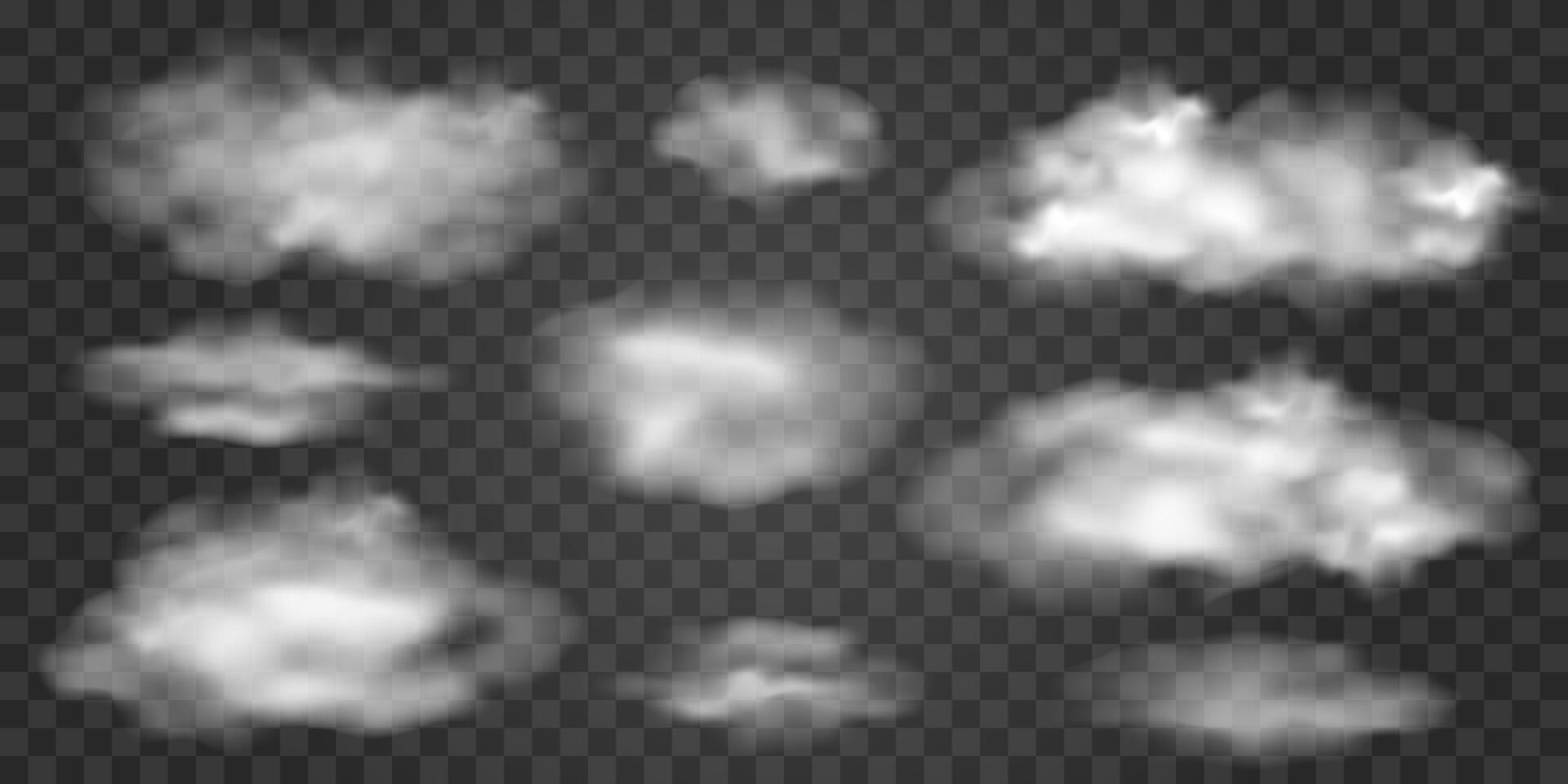 Realistic set of translucent clouds, smoke background vector