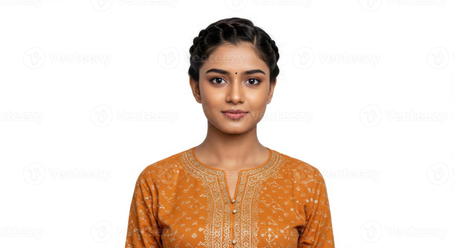 Portrait of a Young South Asian Woman in Traditional Attire with Neutral Expression for Advertisement Use photo