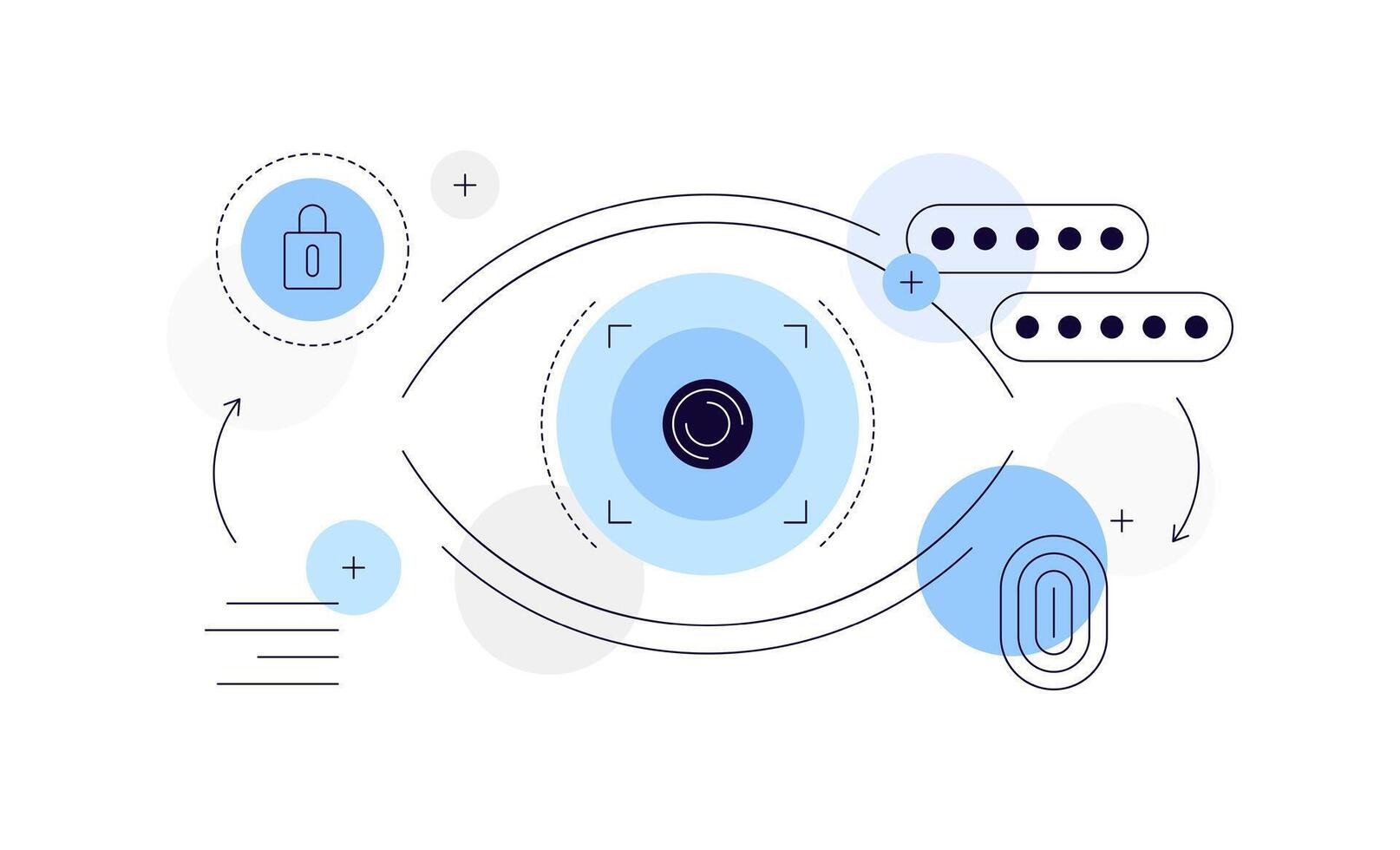 Biometric data, security, control. Eye with digital elements vector