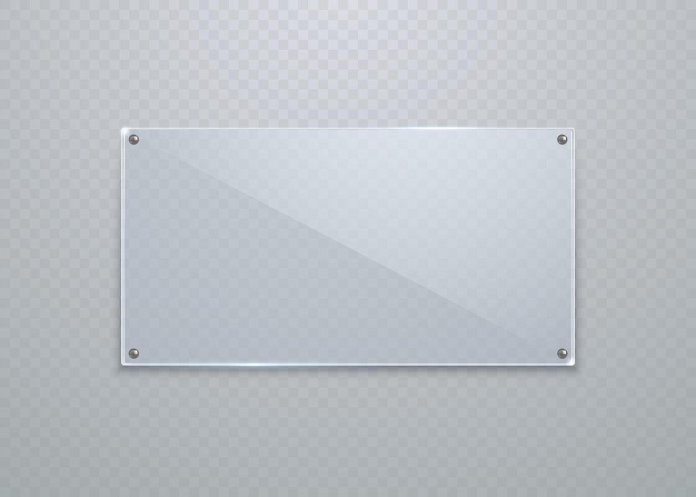 Realistic empty transparent glass or plastic frame hanging on the wall is isolated on a light background. vector