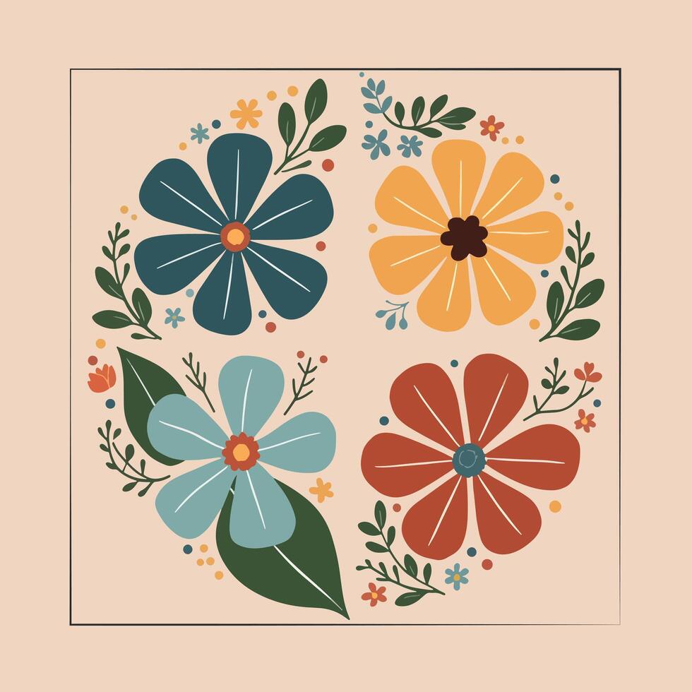 Colored decorative flowers in a folklore style vector