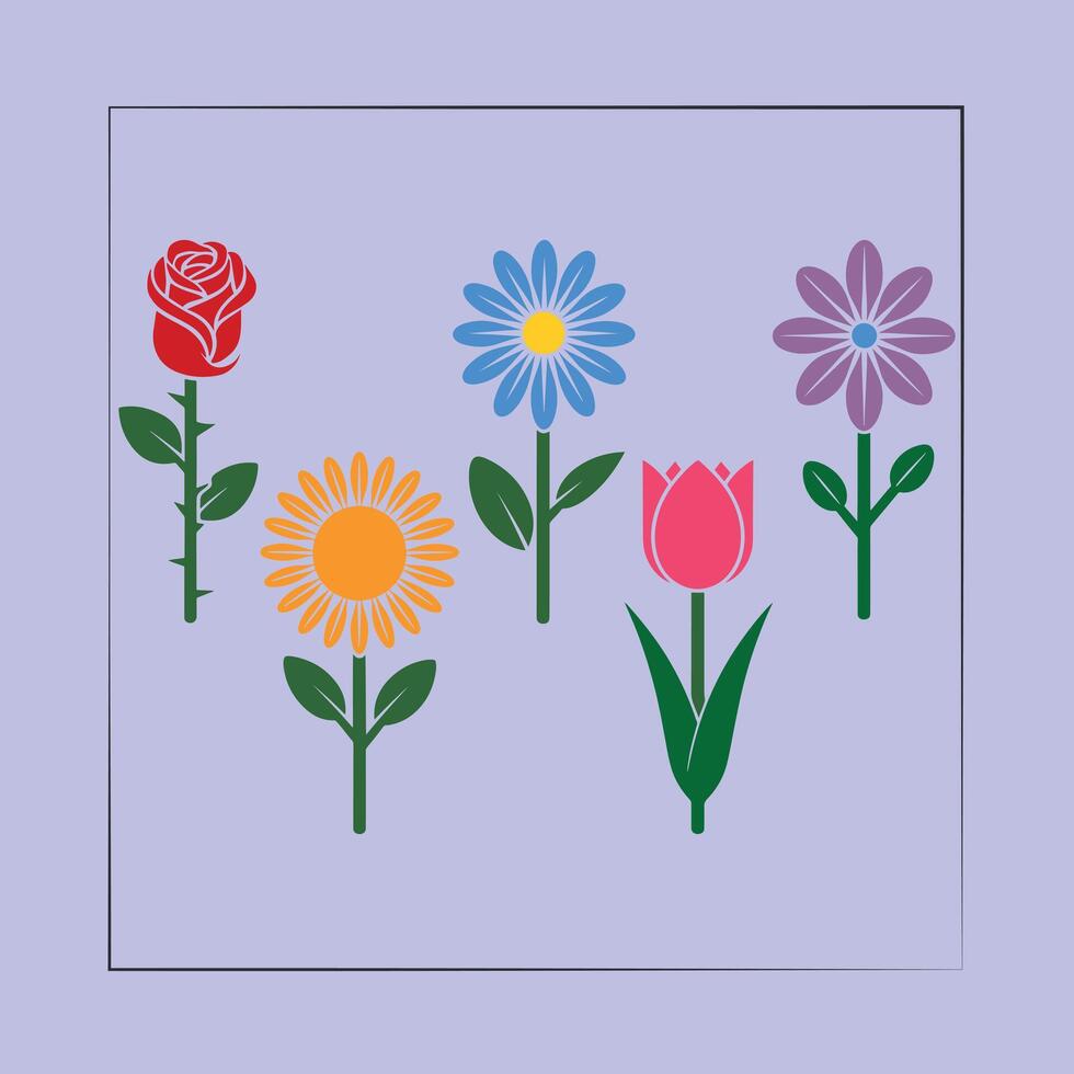 Colorful illustration of different spring flowers on a pastel background vector