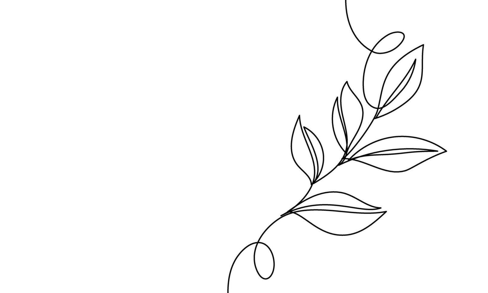Banner continuous line branch with leaves. Concept of nature, eco, growth. linear illustration, line art vector