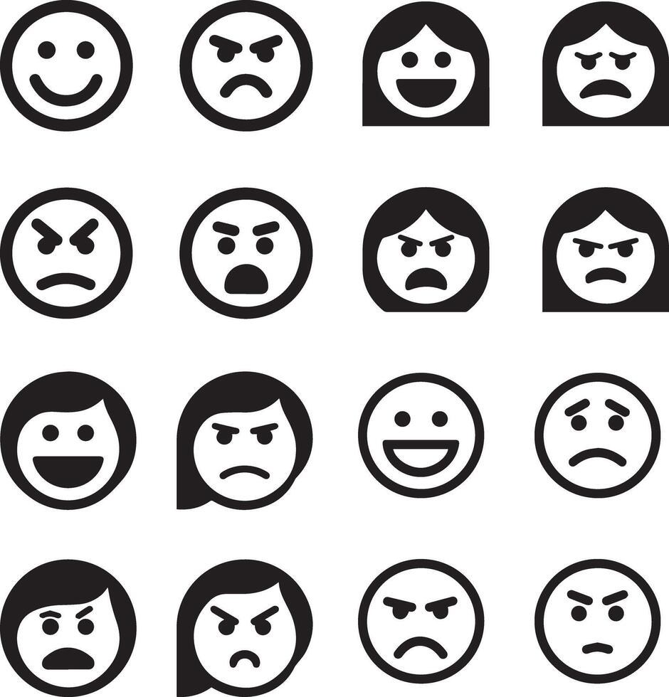 Human Face Expression Icon Set, Silhouette Collection vector