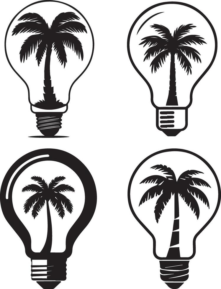 Bulb Icon Set Inside Palm Tree Silhouette vector