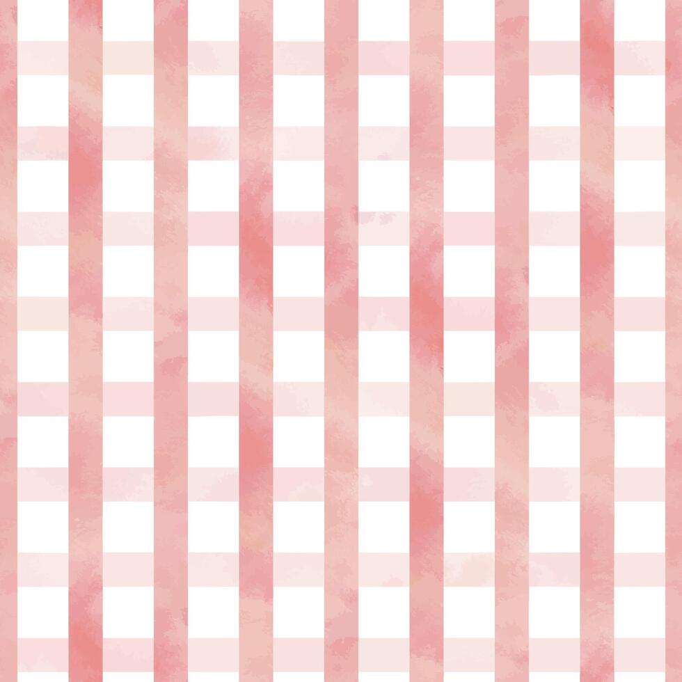 Pink checkered texture with paint and washes. Watercolor hand drawn illustration. Seamless pattern, repeating checkered ornament, simple, background, abstract, gentle and light. vector