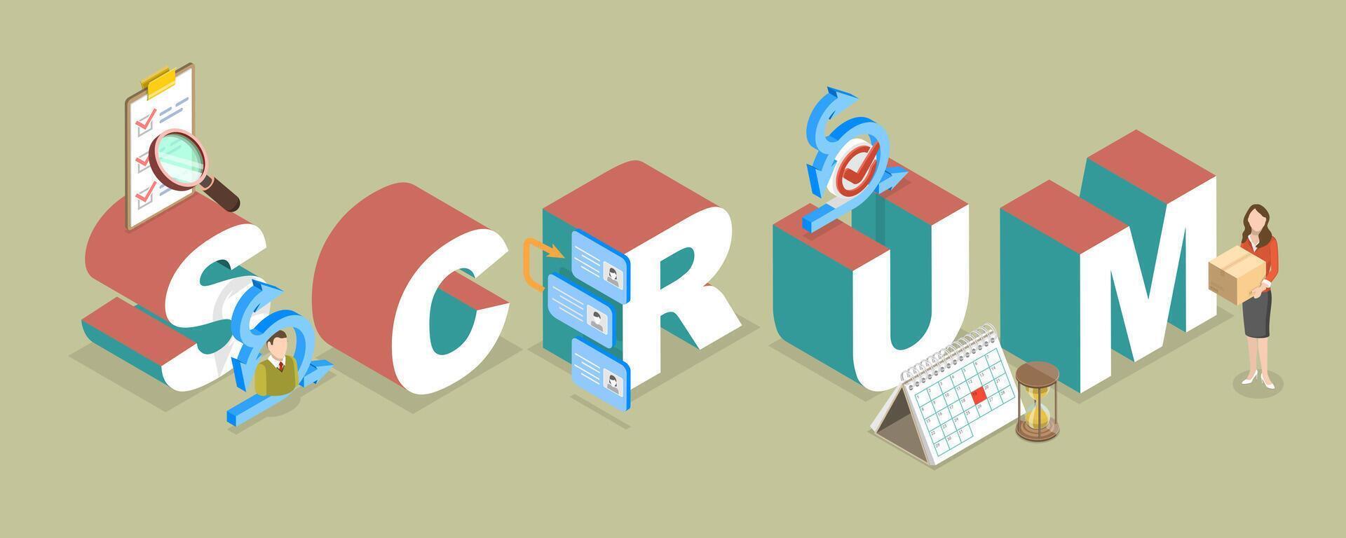 3D Isometric Flat Illustration of SCRUM, Software Development Framework vector