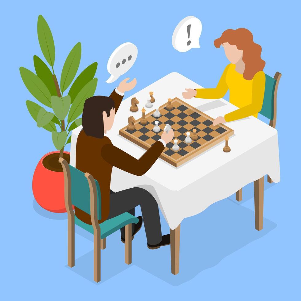 3D Isometric Flat Illustration of Playing Chess, Intelligence Hobby vector