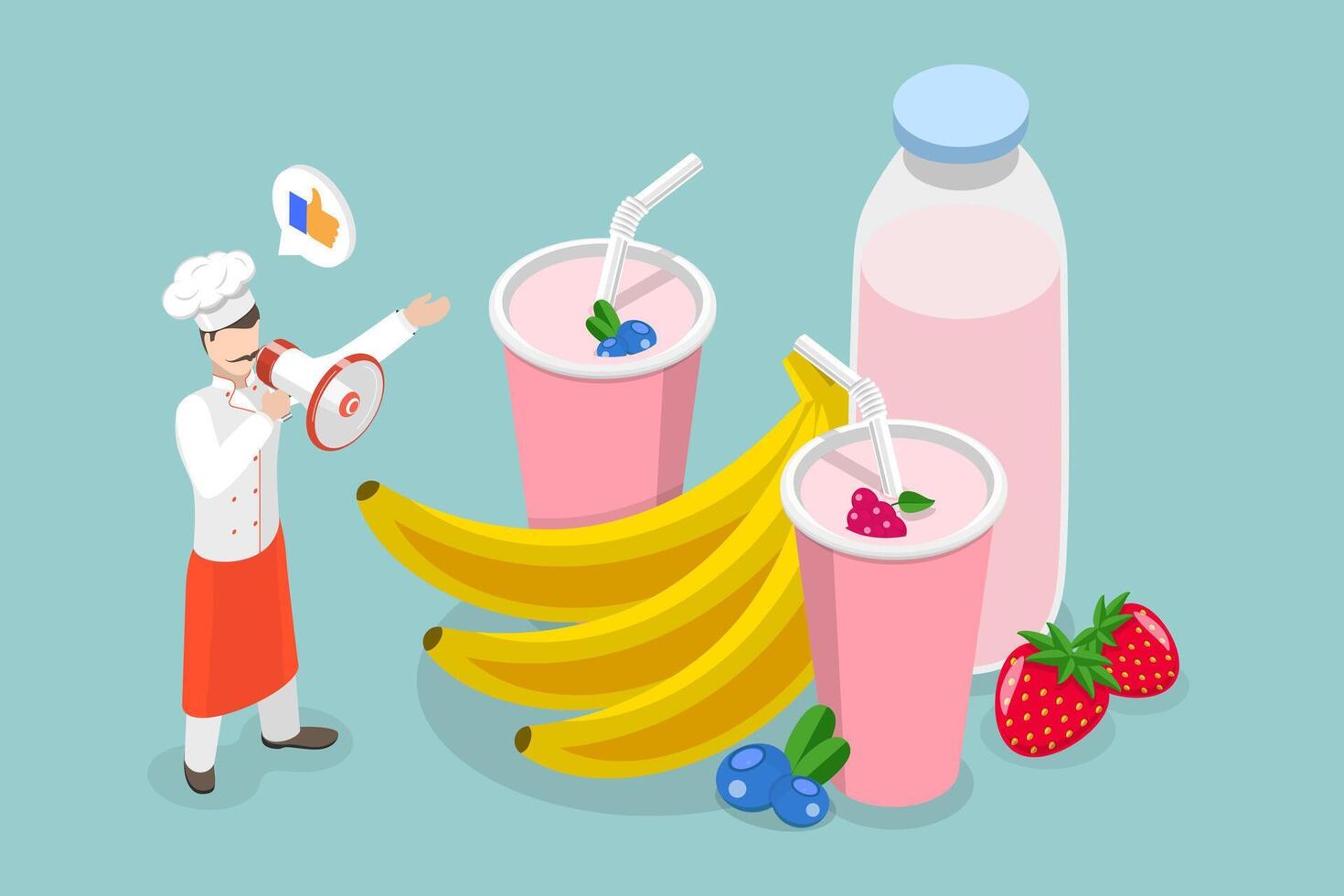 3D Isometric Flat Illustration of Healthy Sweet Dessert, Freezing in Popsicle Mold vector