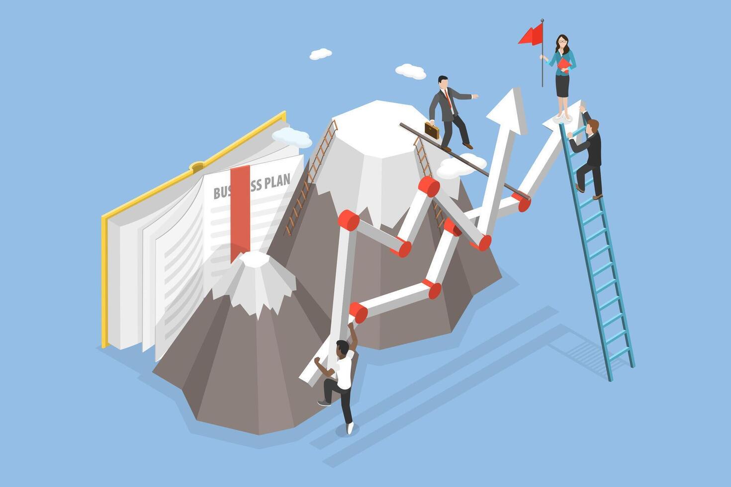 3D Isometric Flat Illustration of Goal Achievement, Group People is Climbing a Mountain vector