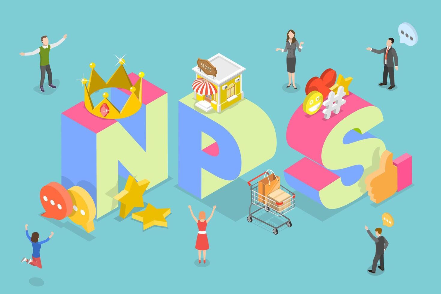 3D Isometric Flat Illustration of NPS, Net Promoter Score vector