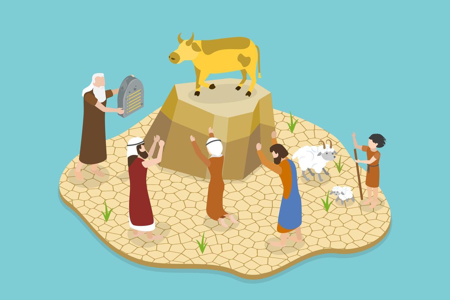 3D Isometric Flat Illustration of Worshiping Idol , Religious Legend vector