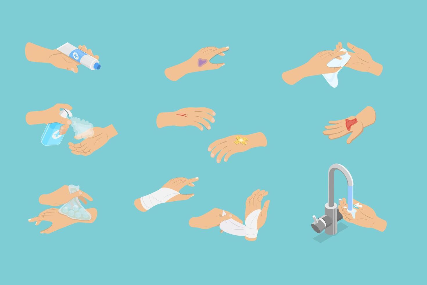 3D Isometric Flat Illustration of First Aid For Trauma, Emergency Help vector