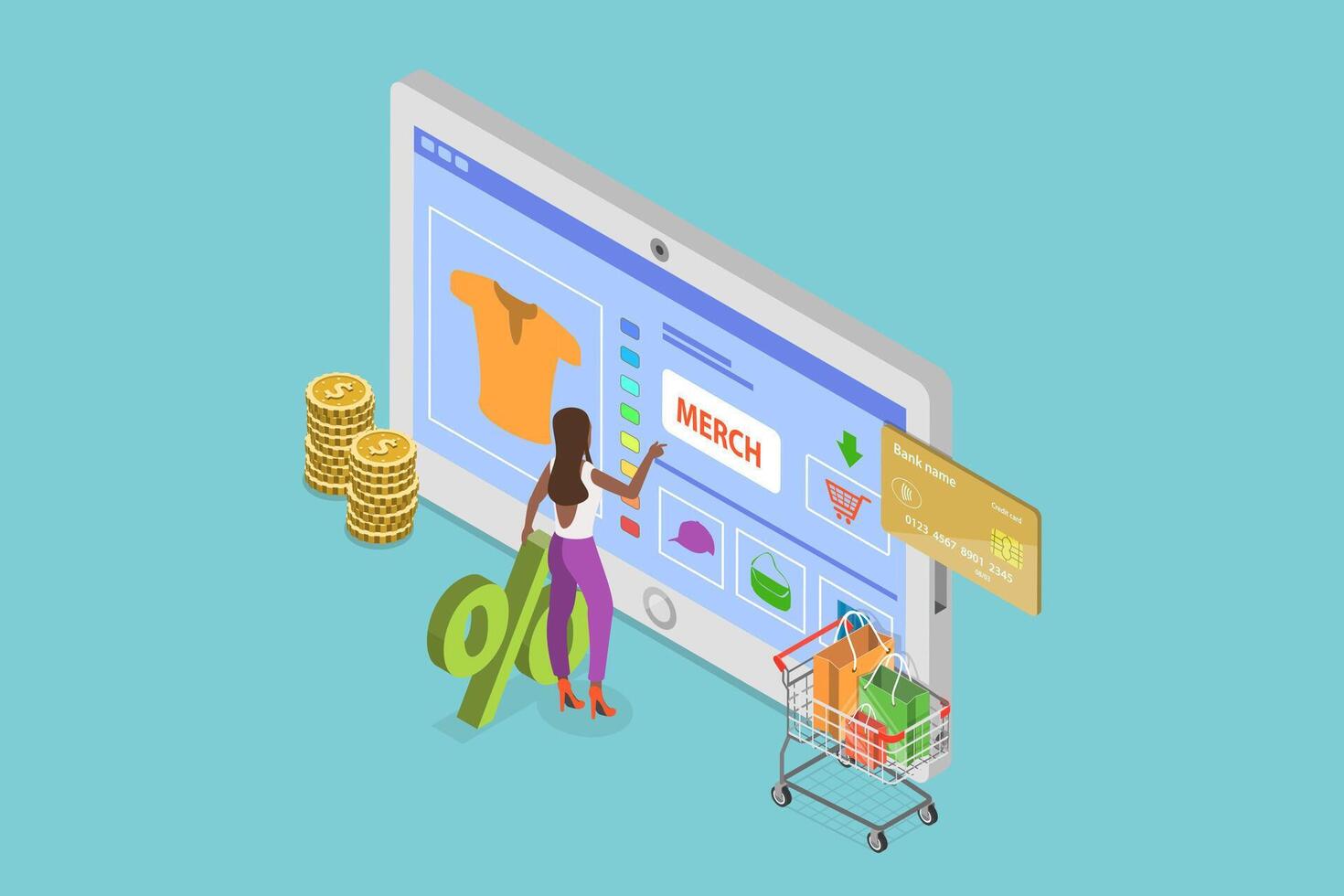 3D Isometric Flat Illustration of Individual Merch, Products with Your Logo vector