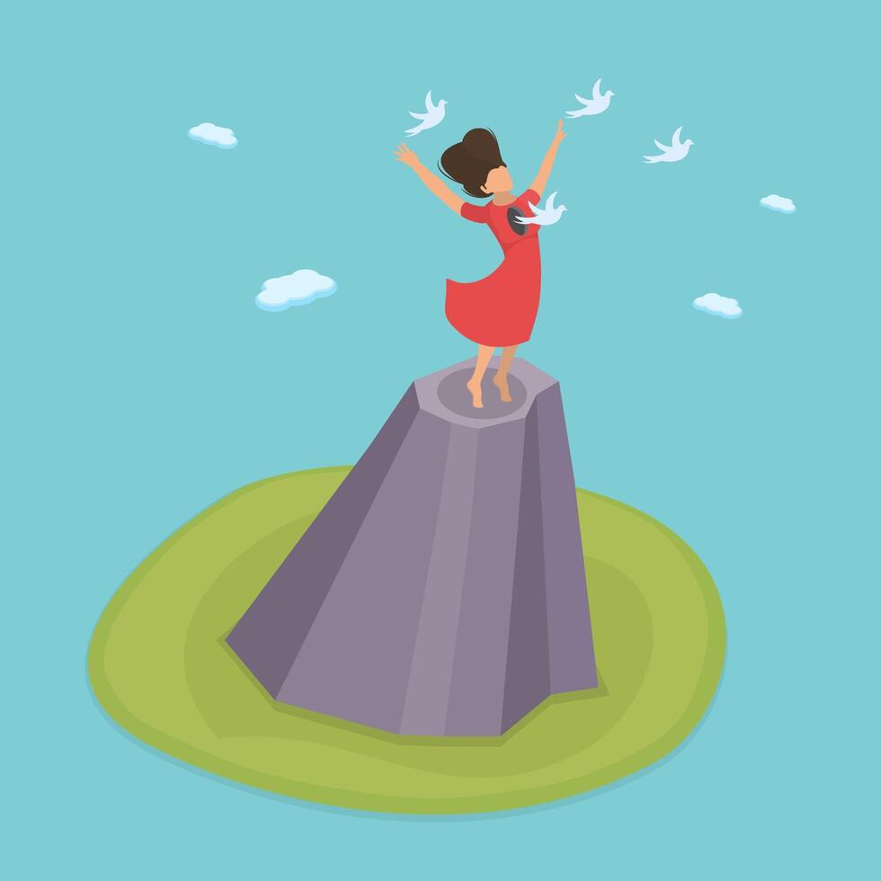 3D Isometric Flat Illustration of Recovering After Psychologycal Trauma, Release from Capture vector