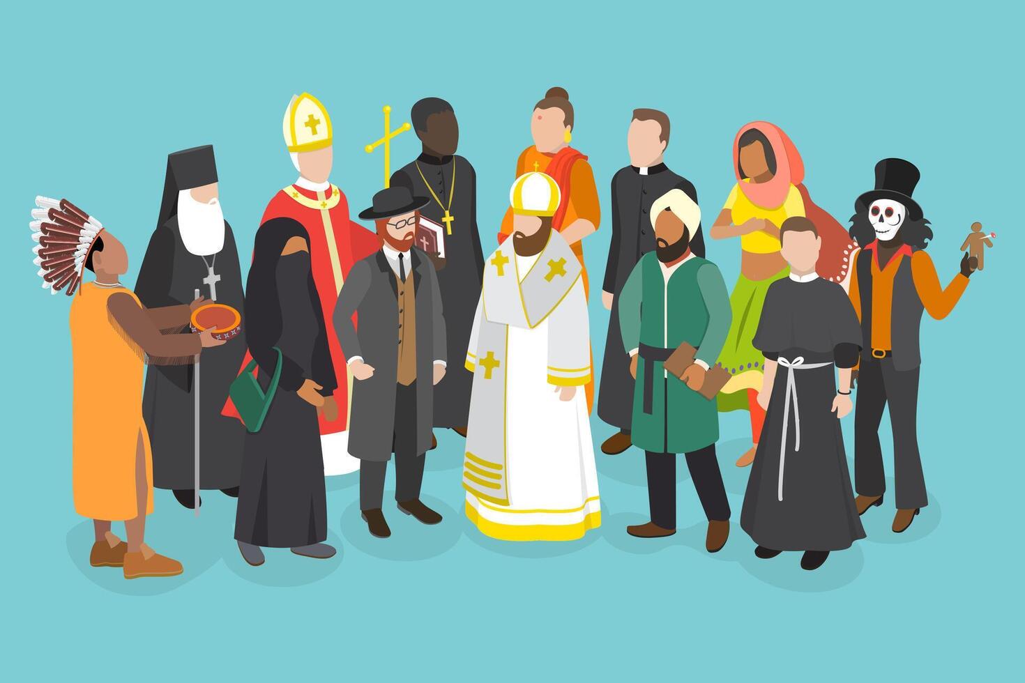 3D Isometric Flat Set of People Of Different Religious, Diversity and Equal Rights for Everybody vector