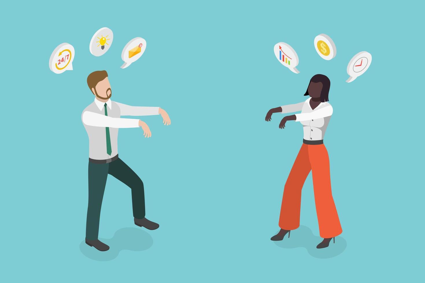 3D Isometric Flat Set of Businessmen Workaholic, Zombie Office Worker vector