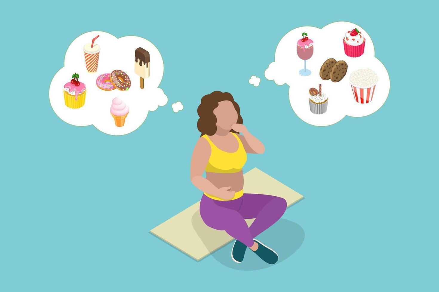 3D Isometric Flat Illustration of Sweet Temptation, Unhealthy Lifestyle, Harmful Nutrition vector