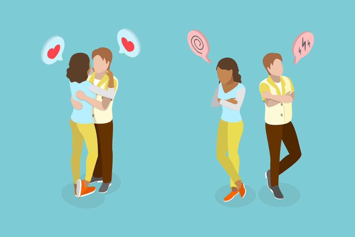 3D Isometric Flat Set of Man and Woman Couple, Conflict and Love vector