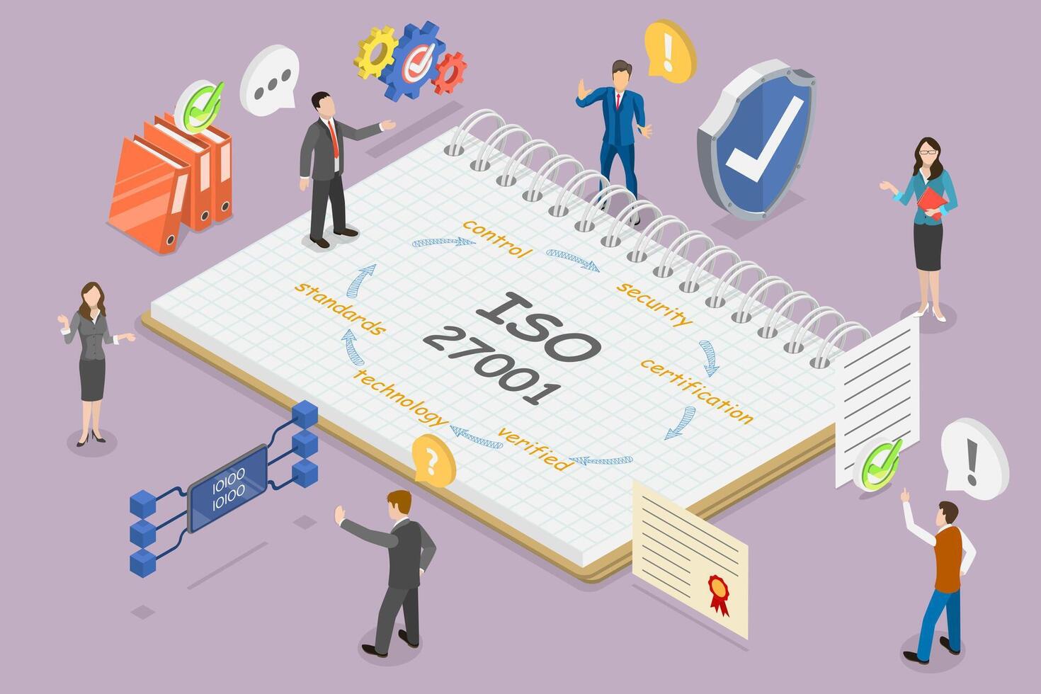 3D Isometric Flat Illustration of ISO27001, ISMS, Information Security Management System vector