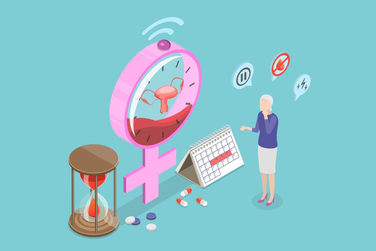 3D Isometric Flat Illustration of Menopause Symptoms, Women Climacteric vector