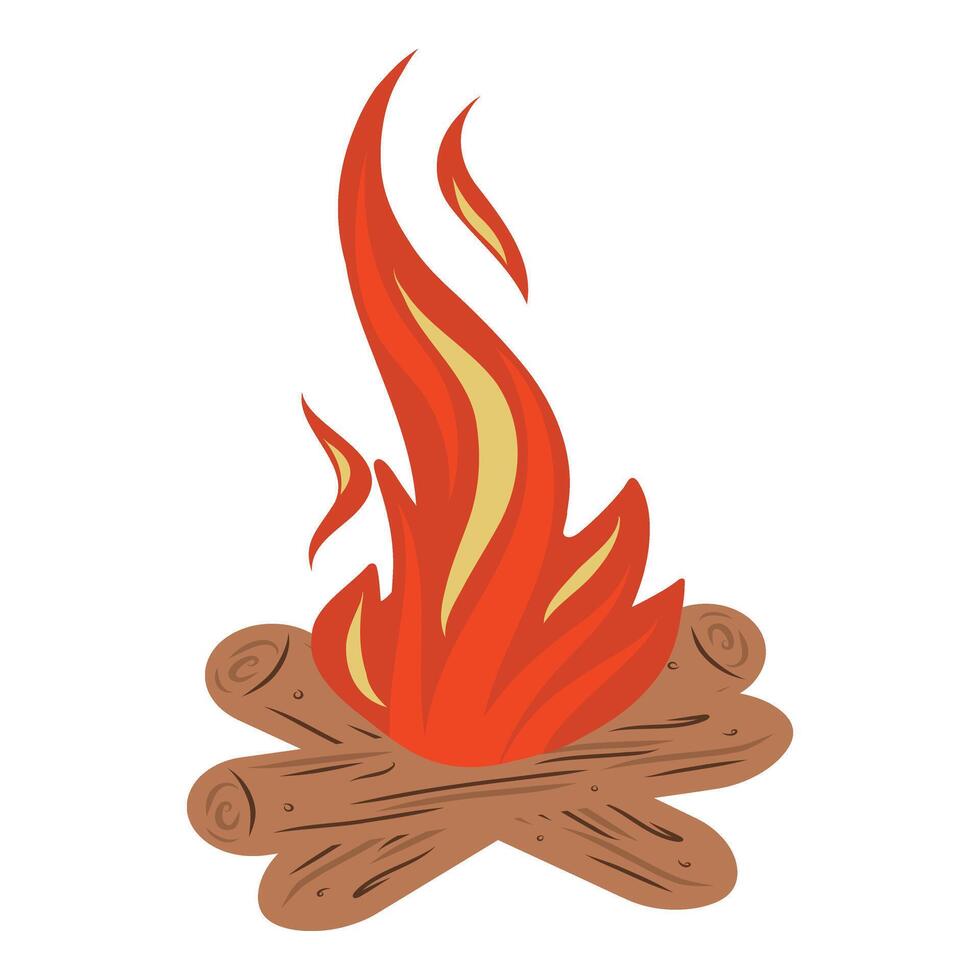 Hand drawn cartoon bonfire illustration, burning fire illustration, burning wood vector