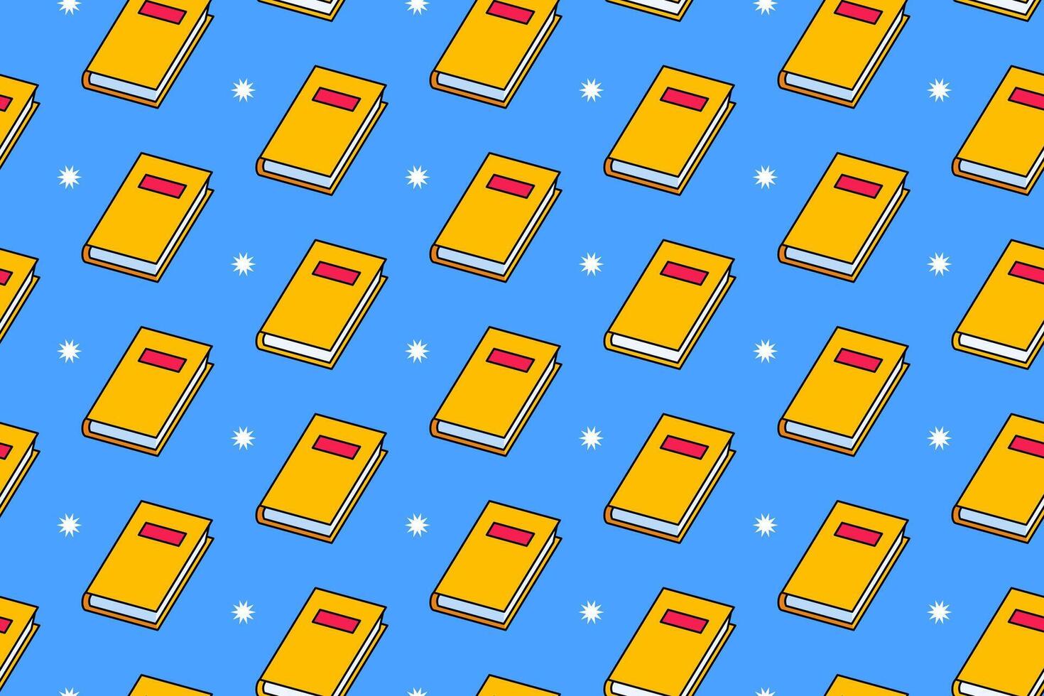 books with star school stationery colorful seamless pattern on blue background. notes with light doodle decoration pattern background kids, school, college, science vector
