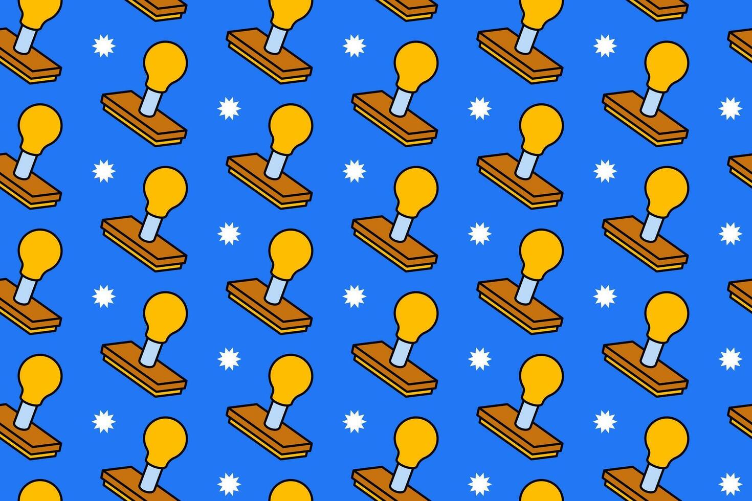 Pattern of yellow rubber stamps on a blue background. Suitable for digital backgrounds, stationery design, craft projects, and school themed designs. vector