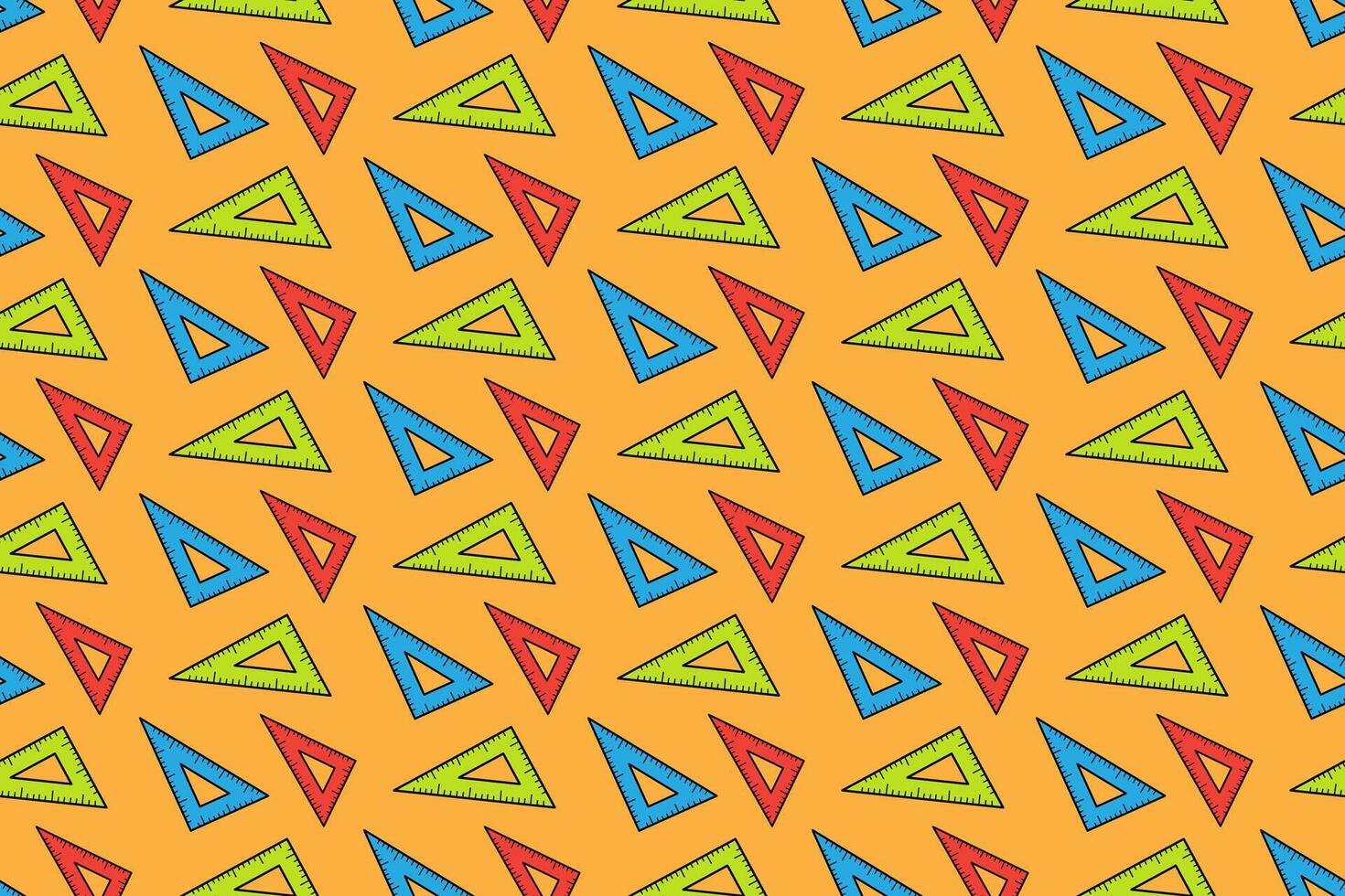 triangle rulers colorful seamless pattern on yellow background. triangle liner doodle decoration pattern background kids, school, education, science merchandise vector