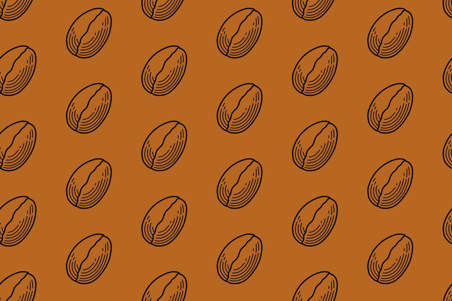coffee bean grain engraving line art seamless pattern on tan background. retro coffee seed hatching pattern wallpaper background for coffee shop, restaurant, cafeteria, cafes, roastery merchandise vector