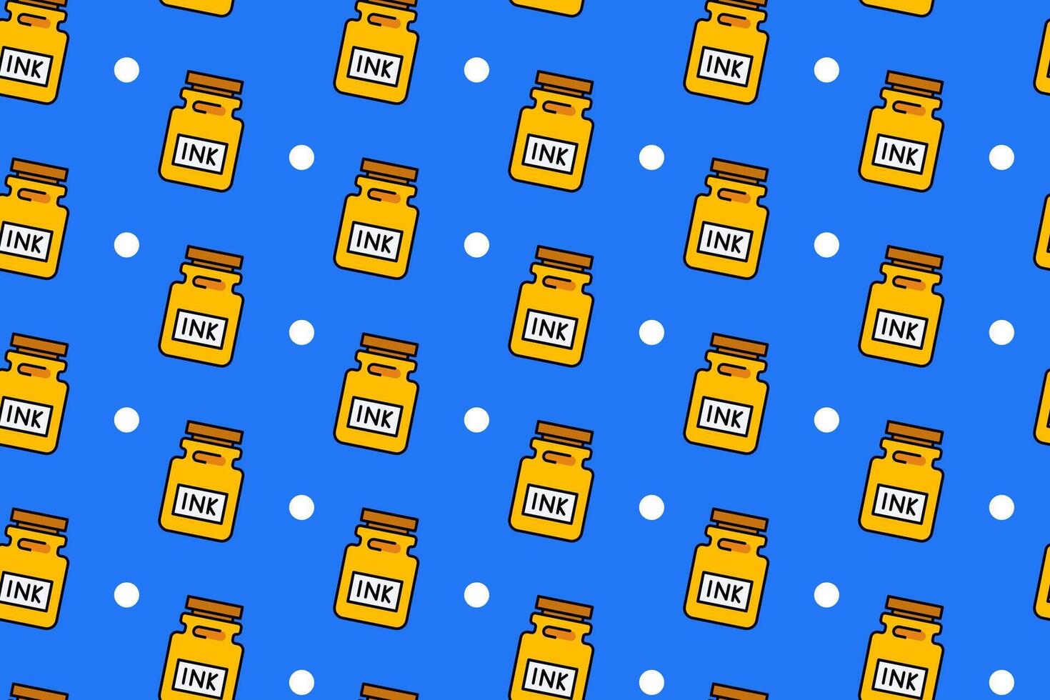 Pattern of ink bottles and dots, suitable for stationery design, art supplies packaging, and creative backgrounds for various projects. vector