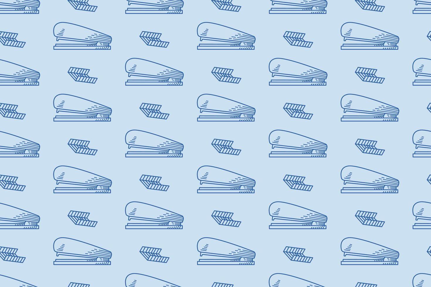 Seamless pattern of blue staplers and staples for office themed designs and stationery products. Suitable for scrapbooking, wrapping paper, textile prints, and backgrounds. vector