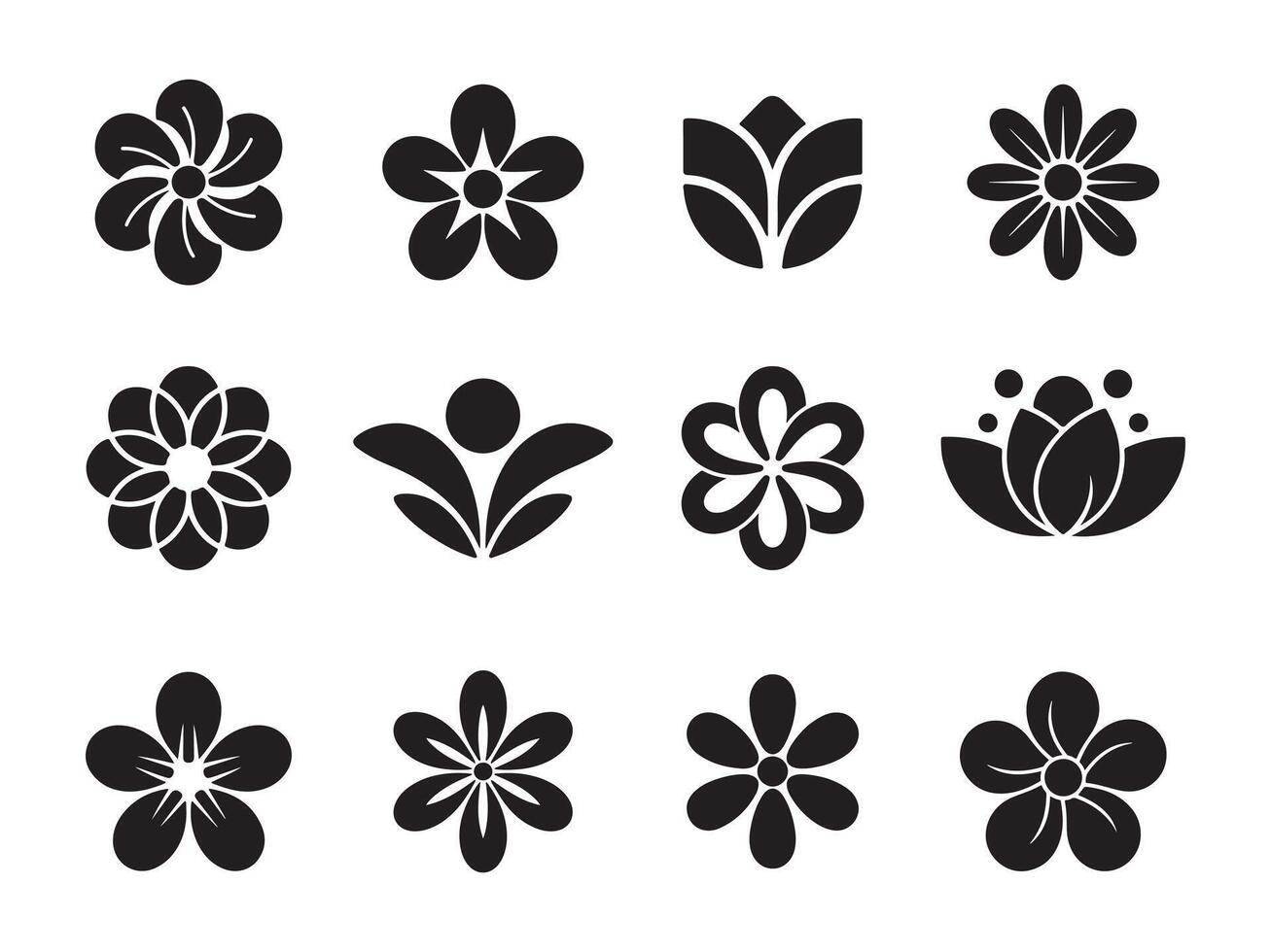 Black and White Flower Icons vector