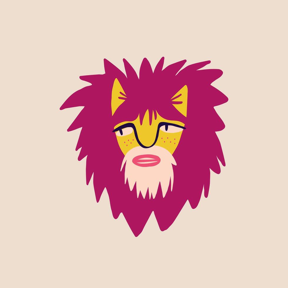 Fancy lion face. Illustration in childish hand drawn style vector