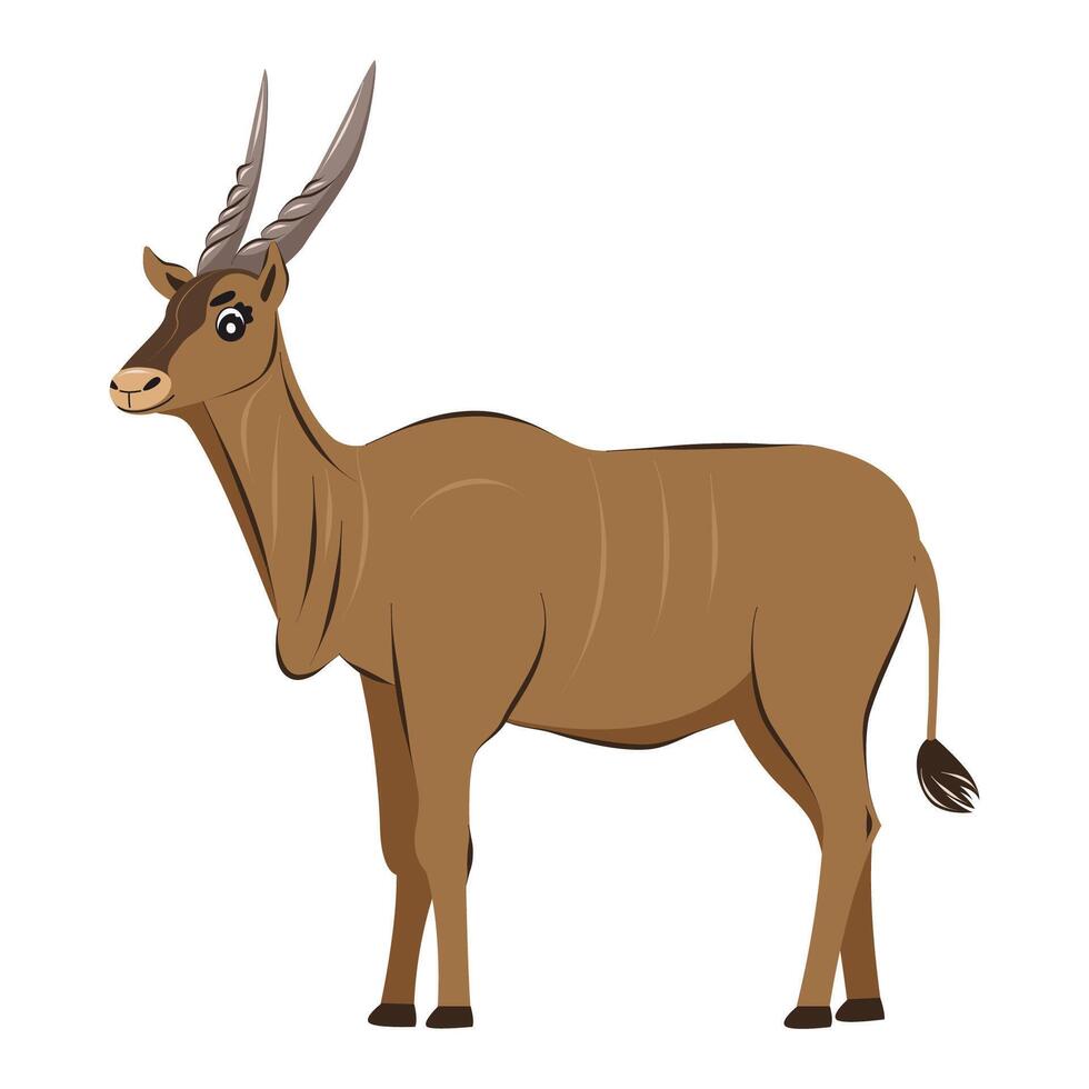 Funny antelope canna isolated. African eland. Children cute animal illustration. vector