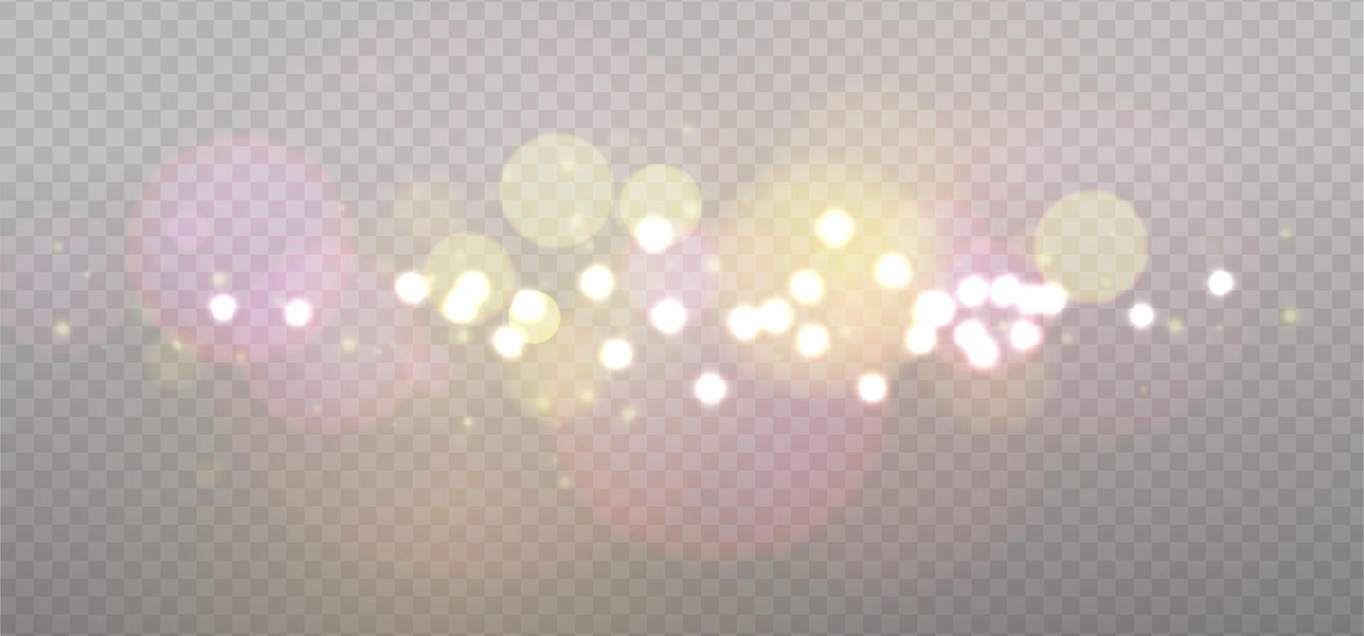 Pink Gold abstract bokeh overlay design. Holiday photo sparkle decoration. glowing light elements vector