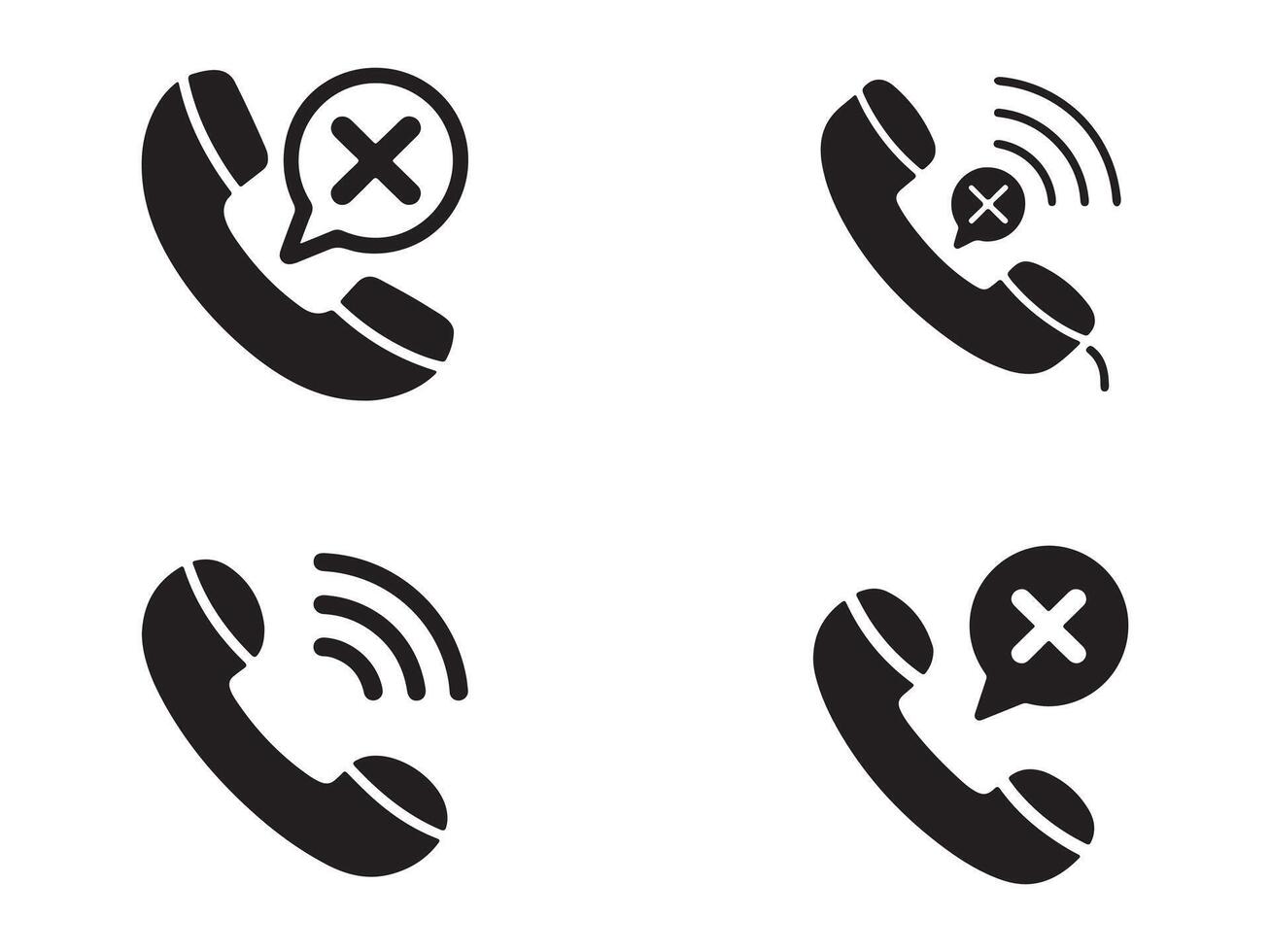 Set of Black and White Telephone Icons with Rejected Call Symbols vector