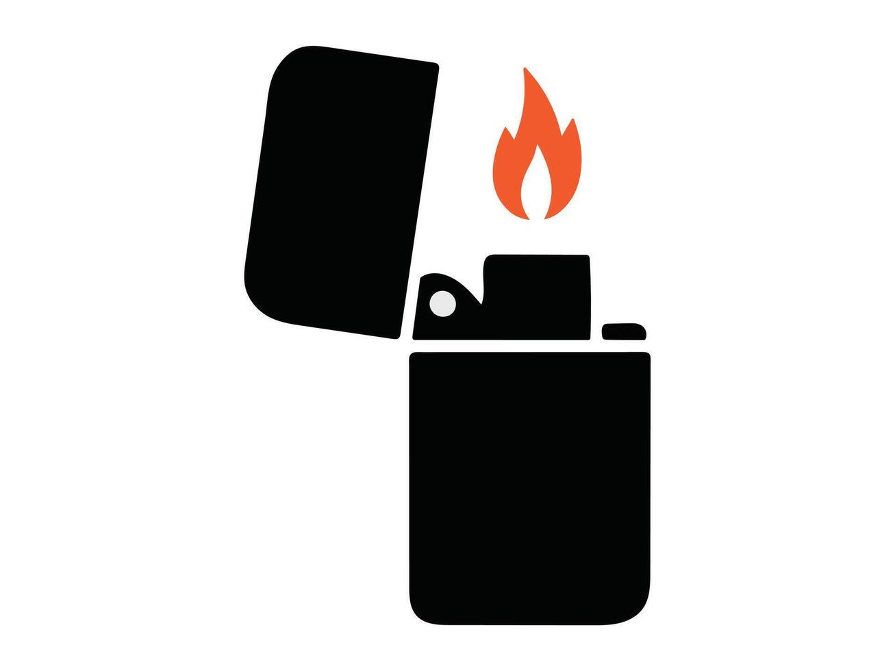 Black lighter with orange flame, open illustration. vector