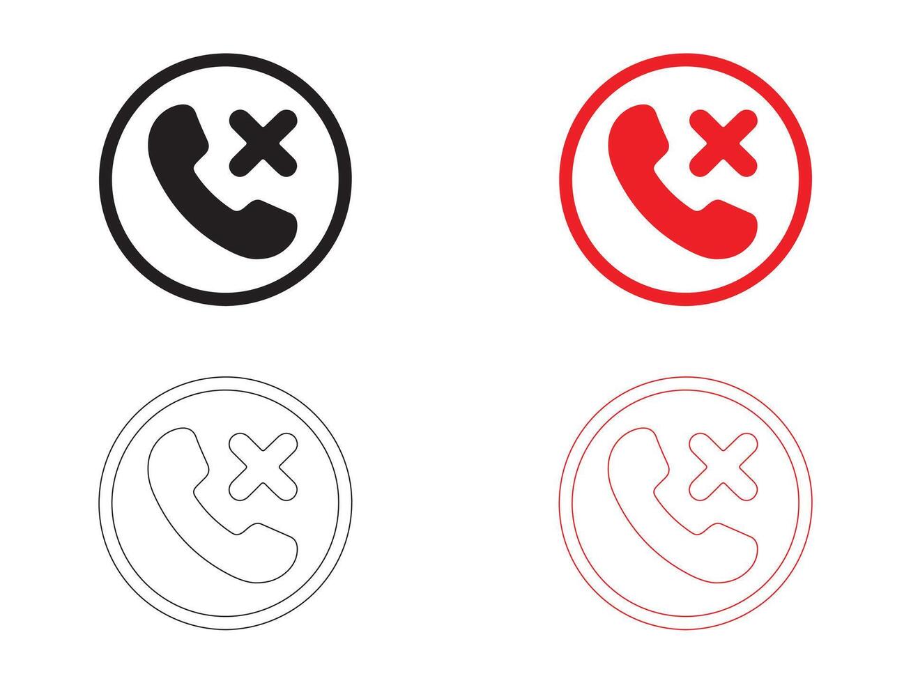 Black and White Telephone Icons with Rejected Call Symbols vector