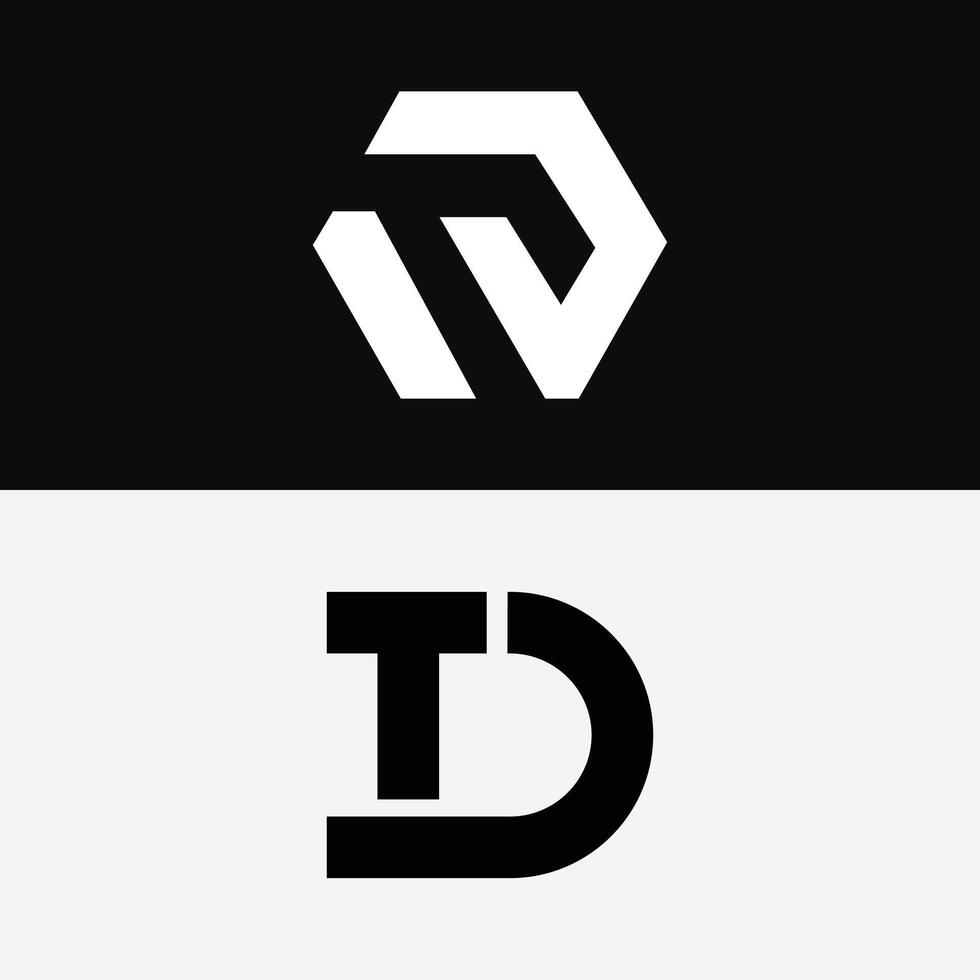 letter Td or Dt minimal unique line art logo set vector