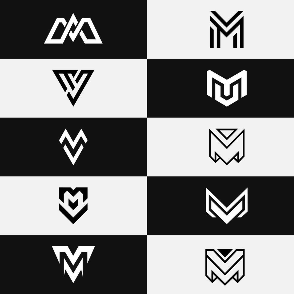 Letter Vm or Mv modern minimalist unique trendy logo design set vector