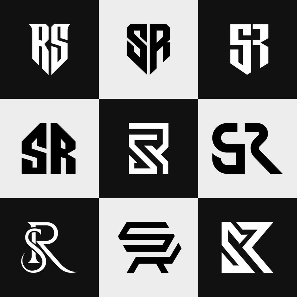 letter Rs or Sr geometric various styles trendy logo set vector